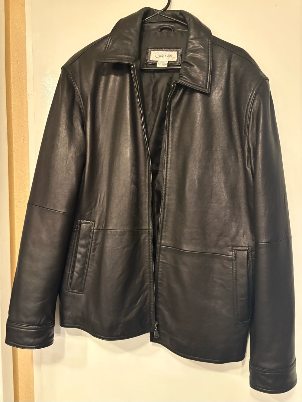 Calvin Klein Black Leather Bomber Jacket